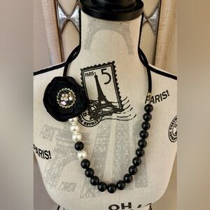 Elegant Black and White Beaded Necklace